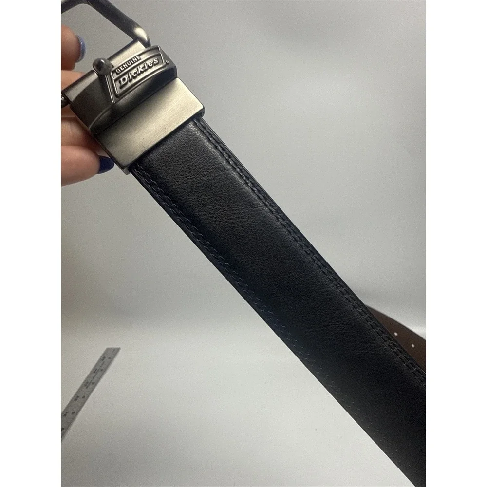 Dickies Leather Men's Belt Size 32/80 Reversible Brown Black Brushed Nickel